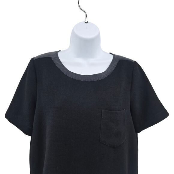 Madewell Black Short Sleeve Button Back Top Women S Silk Trim High Low Crew Neck - Picture 3 of 7